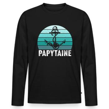 papy capitaine bateau marin papytaine du navire - T-shirt manches longues Premium bio Homme - noir - Devant - Nico (187cm)