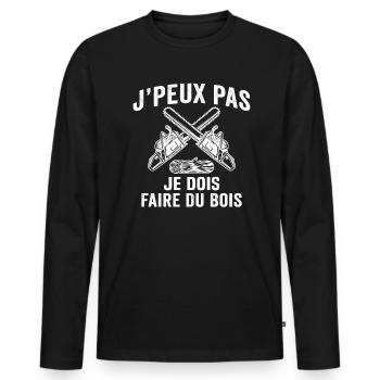 j'peux pas je dois faire du bois cadeau bûcheron - T-shirt manches longues Premium bio Homme - noir - Devant - Nico (187cm)