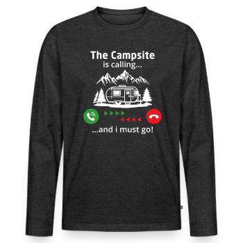 The campsite is calling and i must go - Men's Premium Organic Long Sleeve Shirt - heather anthracite - Front - Nico (187cm)