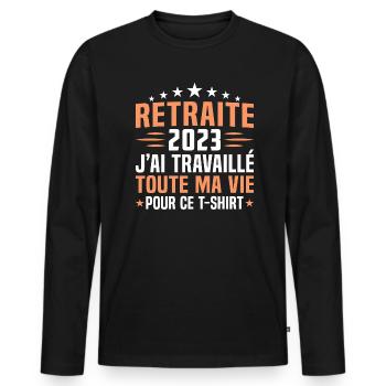 Retraité en 2023 cadeau retraité 2023 - T-shirt manches longues Premium bio Homme - noir - Devant - Nico (187cm)