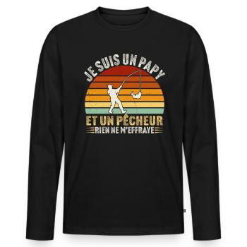 je suis un papy et un pêcheur rien ne m'effraye - T-shirt manches longues Premium bio Homme - noir - Devant - Nico (187cm)