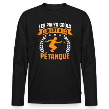 Les Papys Cools jouent à la pétanque - T-shirt manches longues Premium bio Homme - noir - Devant - Nico (187cm)