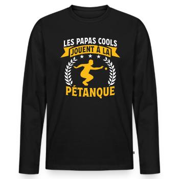 Les papas cools jouent à la pétanque - T-shirt manches longues Premium bio Homme - noir - Devant - Nico (187cm)