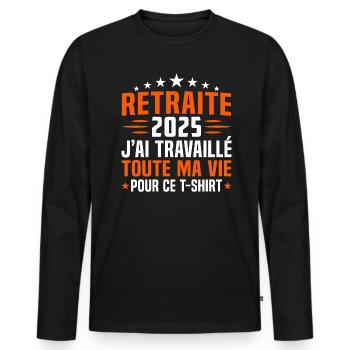 Retraité en 2025 cadeau retraité 2025 - T-shirt manches longues Premium bio Homme - noir - Devant - Nico (187cm)