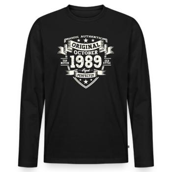 34th Birthday Husband Original October Vintage 1989 - Men's Premium Organic Long Sleeve Shirt - black - Front - Nico (187cm)