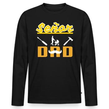 Señor Dad White Mustache - Männer Premium Bio Langarmshirt - Schwarz - Vorne - Nico (187cm)