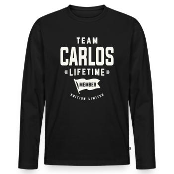 Membre à vie de l’équipe Carlos Drôle de prénom Carlos - T-shirt manches longues Premium bio Homme - noir - Devant - Nico (187cm)
