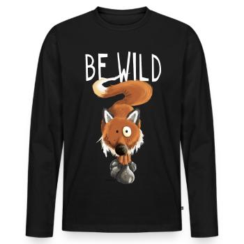 Be Wild Fuchs - Füchse - Fox - Wildtier - Geschenk - Männer Premium Bio Langarmshirt - Schwarz - Vorne - Nico (187cm)