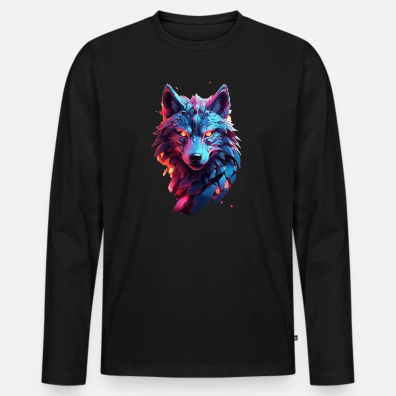 Wolf - Männer Premium Bio Langarmshirt - Schwarz