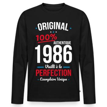 1986 – Original – Exemplaire unique - T-shirt manches longues Premium bio Homme - noir - Devant - Nico (187cm)
