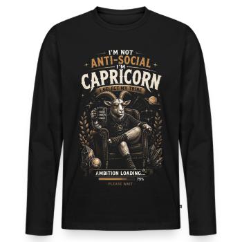 Capricorne Ambition Tribal - Zodiaque Humour - T-shirt manches longues Premium bio Homme - noir - Devant - Nico (187cm)
