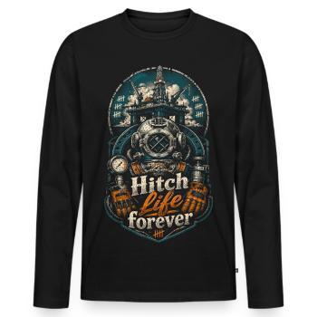 Tiefseearbeiter Hitch Life Forever - Männer Premium Bio Langarmshirt - Schwarz - Vorne - Nico (187cm)