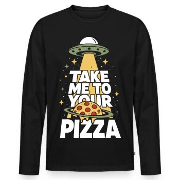 Take Me to Your Pizza UFO Alien - Männer Premium Bio Langarmshirt - Schwarz - Vorne - Nico (187cm)