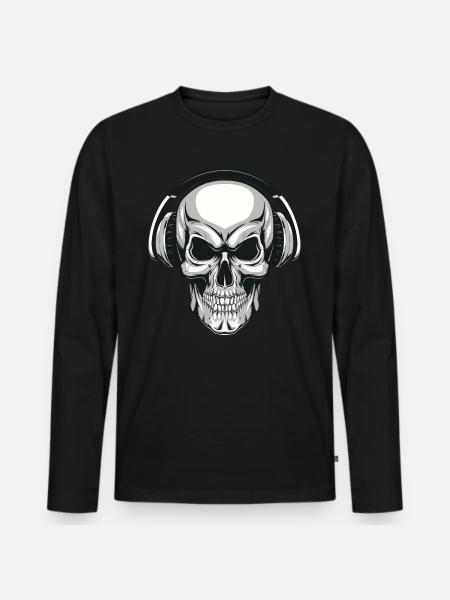 Skull with headphones - Men's Premium Organic Long Sleeve Shirt - black