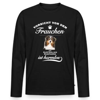 Aussie - Aussie Hund - Australian Shepherd - Männer Premium Bio Langarmshirt - Schwarz - Vorne - Nico (187cm)
