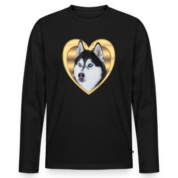 Husky - Husky Dog - Siberian Husky - Men's Premium Organic Long Sleeve Shirt - black - Front - Nico (187cm)