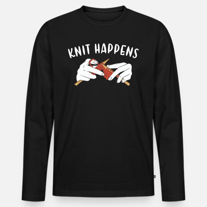 Knit Happens Knitting - Männer Premium Bio Langarmshirt - Schwarz