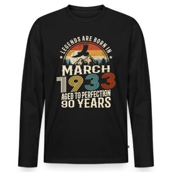 März 1933 - 90 Jahre alt - 90. Geburtstag - Männer Premium Bio Langarmshirt - Schwarz - Vorne - Nico (187cm)