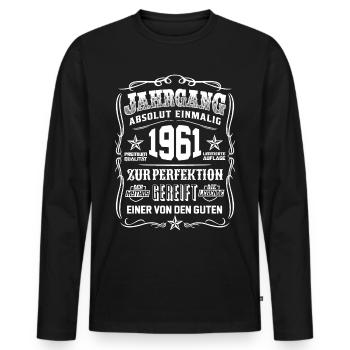 Jahrgang 1961 Geschenk 58. Geburtstag 58 jahre - Männer Premium Bio Langarmshirt - Schwarz - Vorne - Nico (187cm)