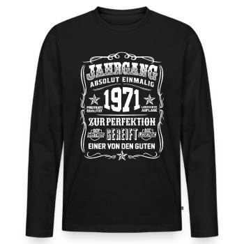 Jahrgang 1971 Geschenk 48. Geburtstag 48 jahre - Männer Premium Bio Langarmshirt - Schwarz - Vorne - Nico (187cm)