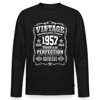 Vintage 1957 Cadeau Anniversaire 62 Ans - T-shirt manches longues Premium bio Homme - noir - Devant - Nico (187cm)