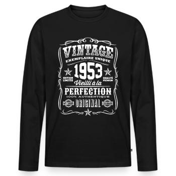 Vintage 1953 Cadeau Anniversaire 66 Ans - T-shirt manches longues Premium bio Homme - noir - Devant - Nico (187cm)