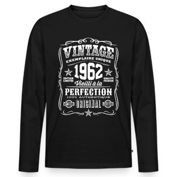 Vintage 1962 Cadeau Anniversaire 57 Ans - T-shirt manches longues Premium bio Homme - noir - Devant - Nico (187cm)