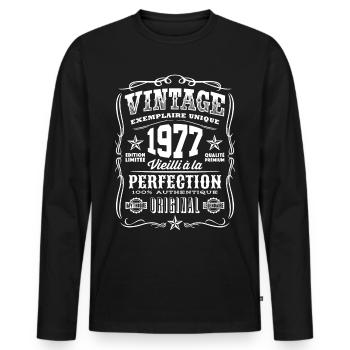 Vintage 1977 Cadeau Anniversaire 42 Ans - T-shirt manches longues Premium bio Homme - noir - Devant - Nico (187cm)