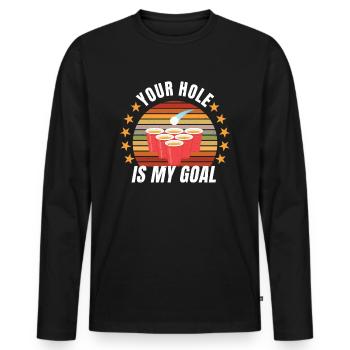 Bier Pong -Your Hole Is My Goal - Männer Premium Bio Langarmshirt - Schwarz - Vorne - Nico (187cm)