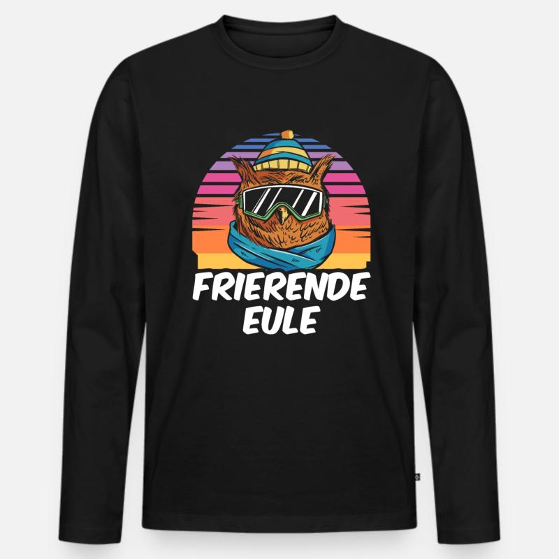 Frieren - Owl Froze Retro - Männer Premium Bio Langarmshirt - Schwarz