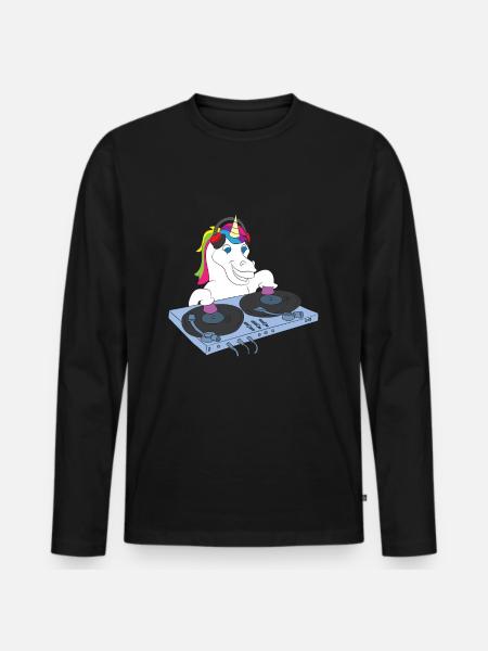 Toningenieur-Einhorn-DJ-Geschenk - Männer Premium Bio Langarmshirt - Schwarz