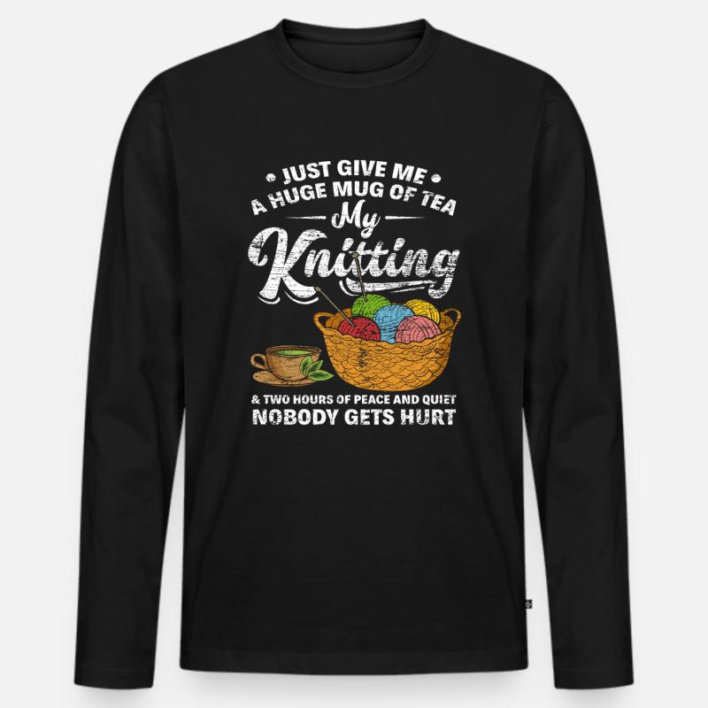 Stricken Tee - Männer Premium Bio Langarmshirt - Schwarz