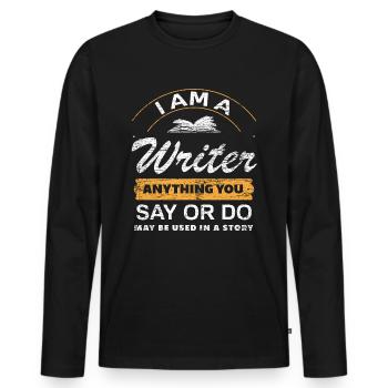 author - Men's Premium Organic Long Sleeve Shirt - black - Front - Nico (187cm)