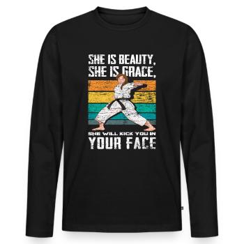 Idée cadeau rétro fille de Taekwondo - T-shirt manches longues Premium bio Homme - noir - Devant - Nico (187cm)