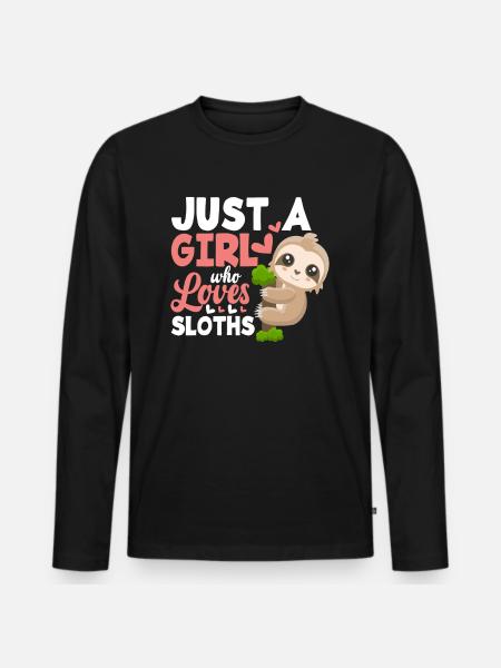 Cute Girl Sloth Gift - Men's Premium Organic Long Sleeve Shirt - black