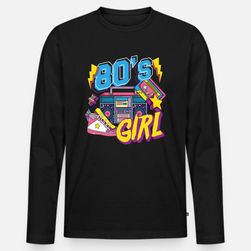 80er Jahre Mädchen Mottoparty Geschenk - Männer Premium Bio Langarmshirt - Schwarz
