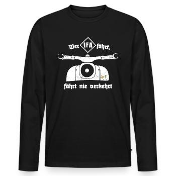 Schwalbe - Ostalgie - IFA - DDR - Moped - Männer Premium Bio Langarmshirt - Schwarz - Vorne - Nico (187cm)