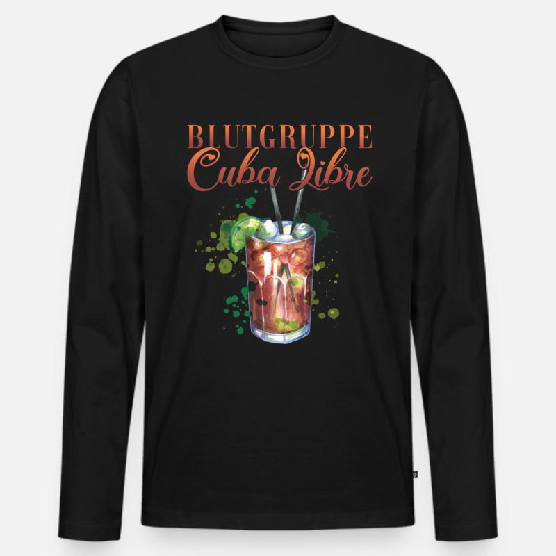Blutgruppe Cuba Libre Cocktail Barkeeper - Männer Premium Bio Langarmshirt - Schwarz