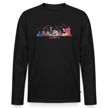 Austinites Aquarelle Skyline Austin - T-shirt manches longues Premium bio Homme - noir - Devant - Nico (187cm)