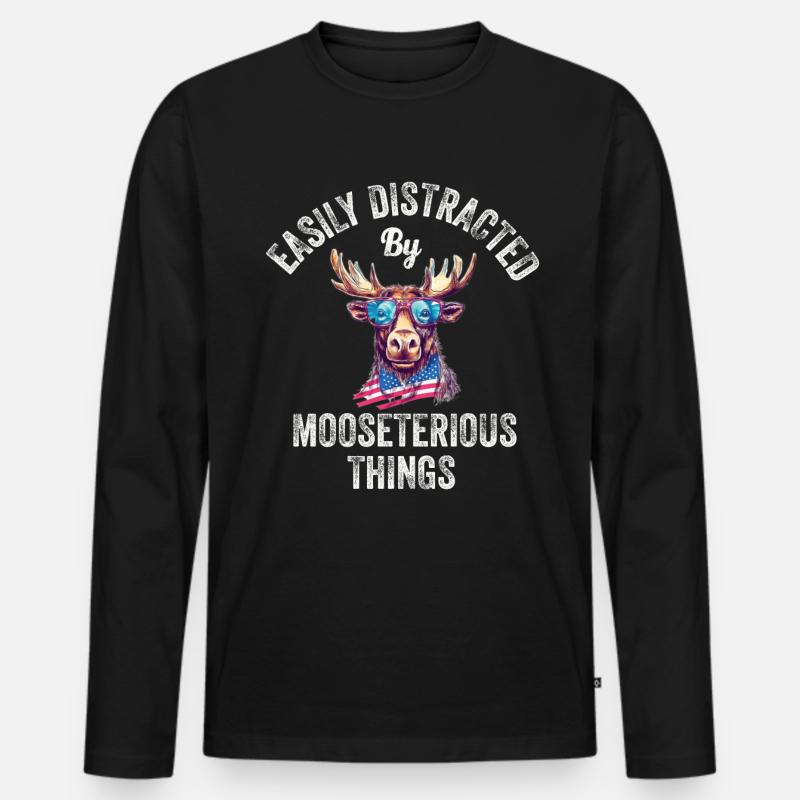 Leicht Abgelenkter Lustiger Elch-elch - Männer Premium Bio Langarmshirt - Schwarz