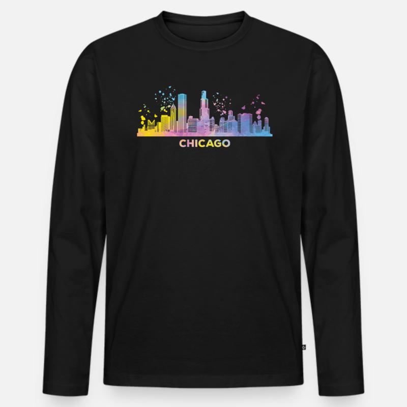Chicagoan Aquarell Skyline Chicago - Männer Premium Bio Langarmshirt - Schwarz