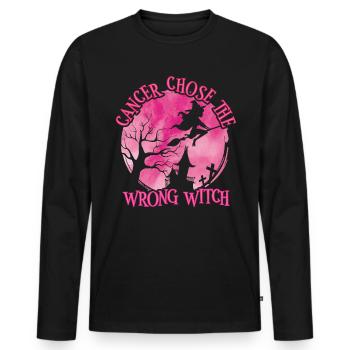 Cancer Sorcière Rose Cancer du sein - T-shirt manches longues Premium bio Homme - noir - Devant - Nico (187cm)
