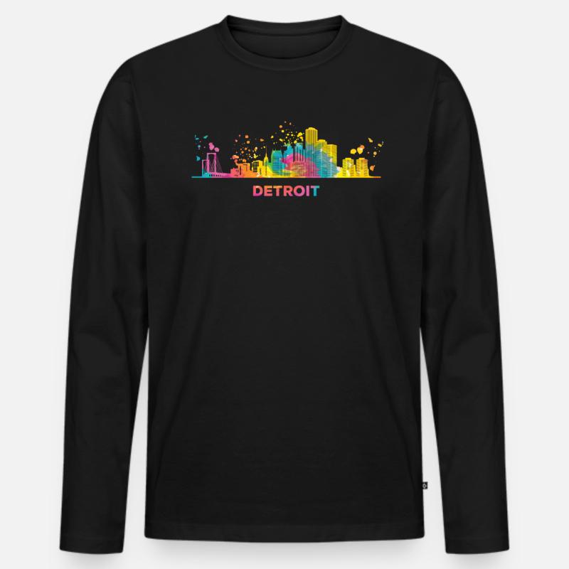 Detroiter Skyline Detroit - Männer Premium Bio Langarmshirt - Schwarz