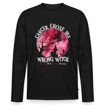 Witch Burgundy White Head and Neck Cancer - Men's Premium Organic Long Sleeve Shirt - black - Front - Nico (187cm)