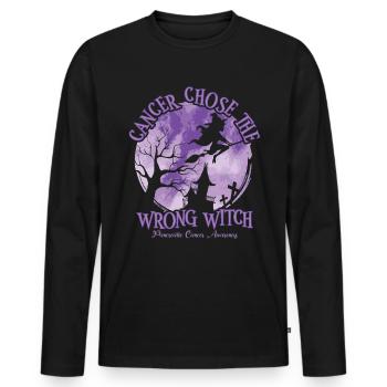 Cancer Sorcière Pancréas Violet - T-shirt manches longues Premium bio Homme - noir - Devant - Nico (187cm)