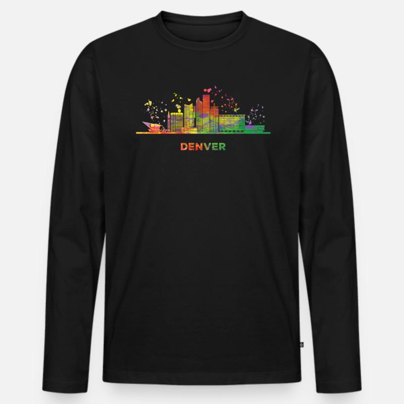 Denverites Skyline Denver - Männer Premium Bio Langarmshirt - Schwarz