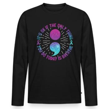 Guerrier de la santé mentale violet et turquoise - T-shirt manches longues Premium bio Homme - noir - Devant - Nico (187cm)