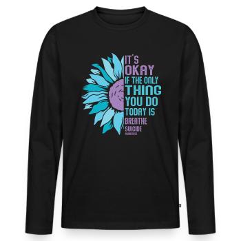 Guerrier de la santé mentale violet et turquoise - T-shirt manches longues Premium bio Homme - noir - Devant - Nico (187cm)