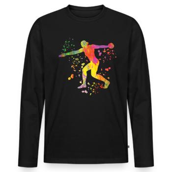 Diskuswerfer Colorsplash Diskuswurf - Männer Premium Bio Langarmshirt - Schwarz - Vorne - Nico (187cm)
