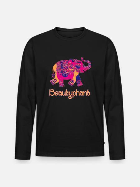 Elefant Mandala Zeichnung schön bunt - Männer Premium Bio Langarmshirt - Schwarz
